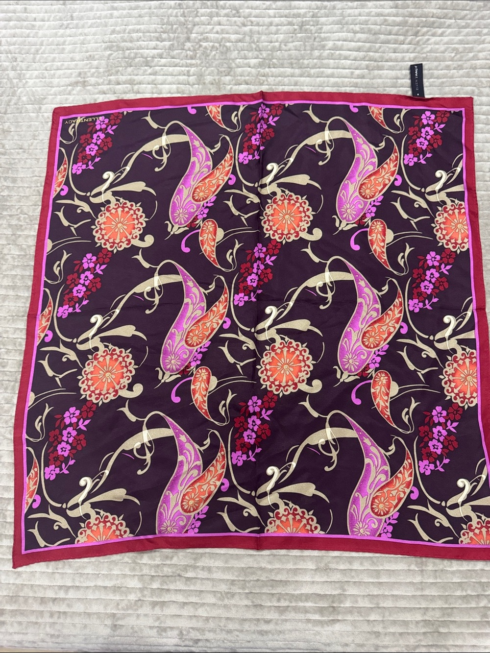 Ellen Tracy Purple Floral Silk Scarf with Pink and Accents